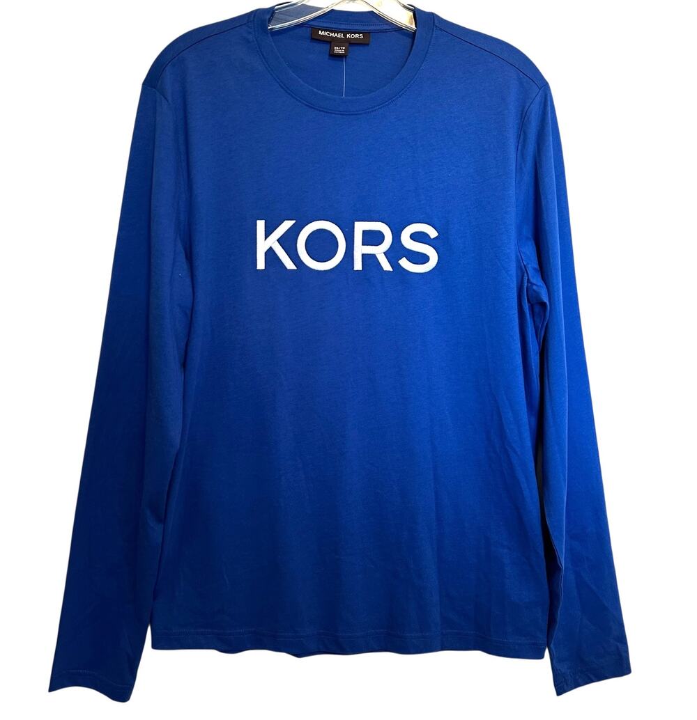 Michael Kors NEW Resort 25 Tee Womens XS Empire Blue Embroidered Spellout Top